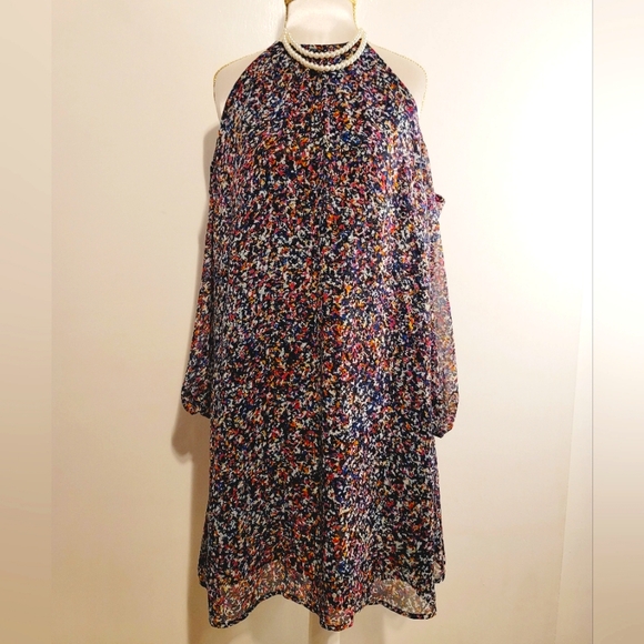 1. STATE Multicolored Print Chiffon Cold Shoulder Dress - Picture 3 of 13